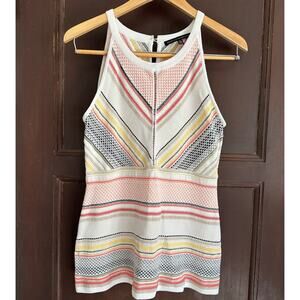 WHITE HOUSE BLACK MARKET Multi Color Mixed Patterns Halter Style Sweater | Small